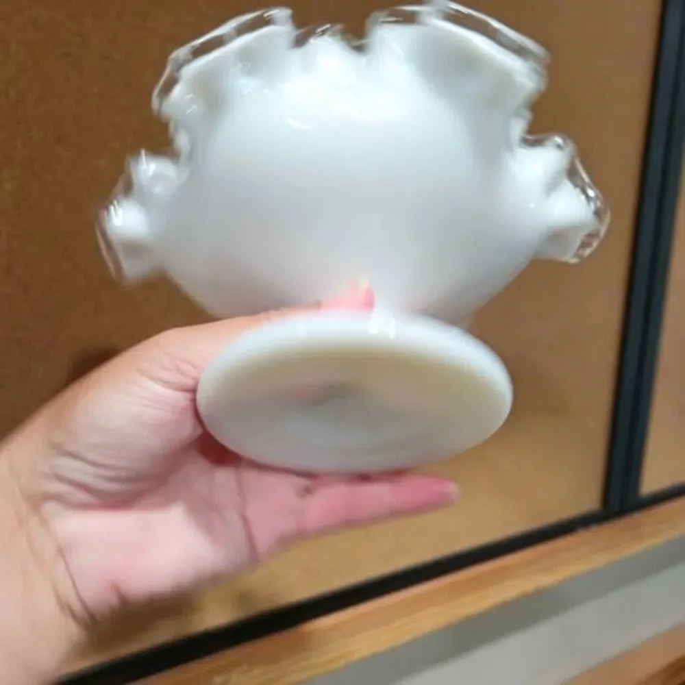Vintage white opalescent ruffled pedestal glass bowl